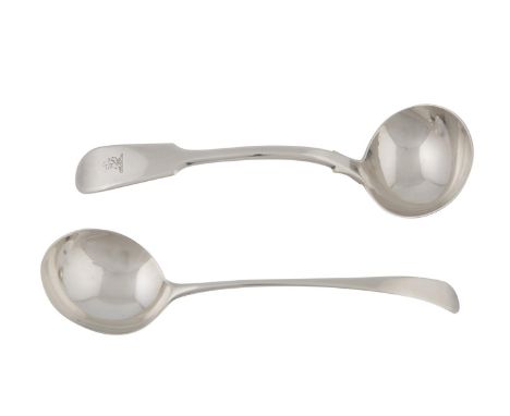 A GEORGE III OLD ENGLISH PATTERN SAUCE LADLE, London 1786, mark of John McFerlan; together with a William IV fiddle pattern s