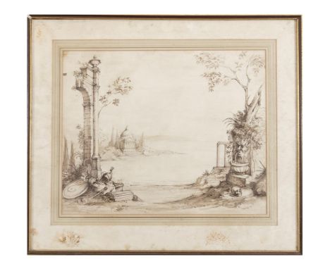 CONTINENTAL SCHOOL (20TH CENTURY)Classical Landscape StudyMonochrome wash, pencil and ink, 39 x 48cmSigned indistinctly and d