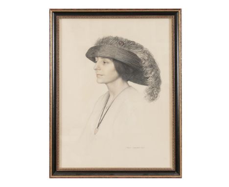 CECIL JAMESON (b.1883)Young Woman in a Feathered HatPencil, coloured pencil and charcoal, 56 x 41.5cmSigned and dated 1913Pro