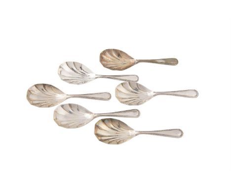 A SET OF SIX CADDY SPOONS, Dublin 1973, mark of Royal Irish Ltd., with facetted bowl and feather edge taper handles, (c.90.0g