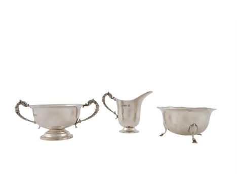 A CELTIC REVIVAL IRISH SILVER SUGAR BOWL AND CREAMER, Dublin 1966, mark of George Bellew & Sons Ltd, each with plain bodies a