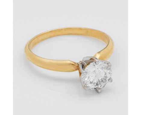 Moderner Brillantsolitär-Ring Gelbgold, gest. 14 k. Zentral besetzt mit einem Brillanten von ca. 1,11 ct. (D-E/I3). Gew. ca. 