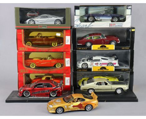 Three Golden Line large scale die-cast model motor cars; three Chrono ditto; &amp; twelve various other large scale die-cast 