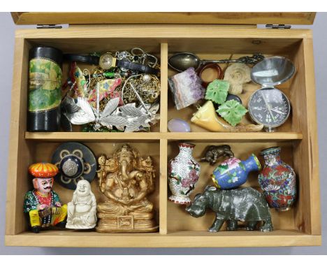 Two miniature cloisonne vases; a pocket compass; a small quantity of costume jewellery, etc.