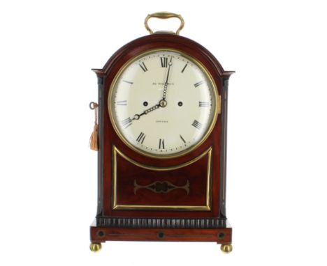 Good English mahogany double fusee pad top bracket clock,&nbsp;the 7" convex cream dial signed Jas Willson, London, the movem