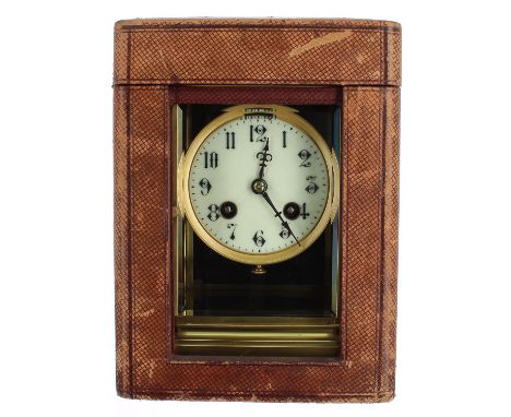 Giant French brass and four glass two train carriage clock striking on a gong and with platform escapement,&nbsp;the 3.25" cr