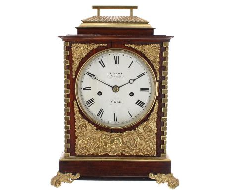 Good English rosewood and ormolu mounted double fusee bracket clock,&nbsp;the 5" silvered dial and movement back plate both s