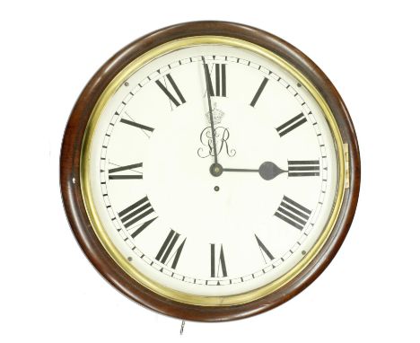 Interesting mahogany single fusee 17" wall dial&nbsp;clock inscribed with The&nbsp;Royal&nbsp;Cypher&nbsp; &nbsp;(pendulum)*T