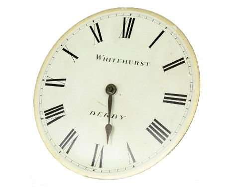 Good double weight pantry clock, the 10" circular dial signed Whitehurst, Derby (two weights and pendulum) 