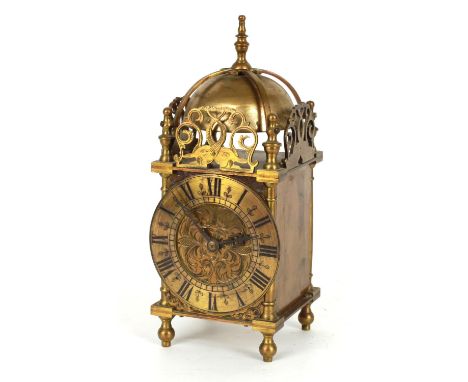 Small brass lantern clock,&nbsp;the French movement with platform escapement, 9.5" high 