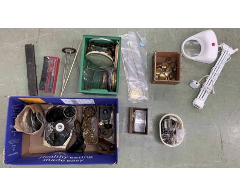 Quantity of clock tools and fittings&nbsp;including pendulums, dial glasses and mainsprings etc 