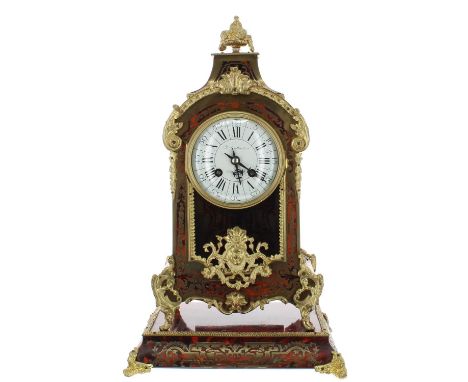 French Boulle two train mantel clock with matching plinth, the 3.75" white dial signed Chas Grottendied, the Samuel Marti mov