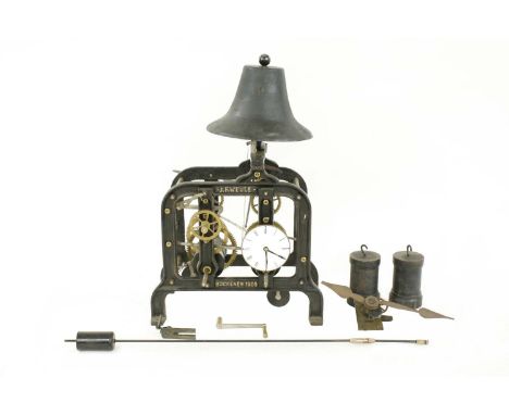 Good two train turret clock movement, signed J.F. Weule, Bockenem 1909 in gilt raised lettering to the front of the iron fram