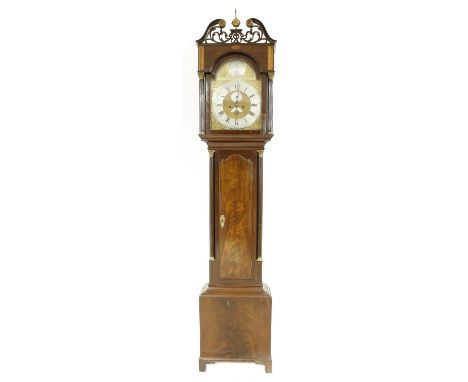 Good mahogany eight day longcase clock, the 13" brass arched dial signed Robt Webster, Whitby on a silvered convex boss to th