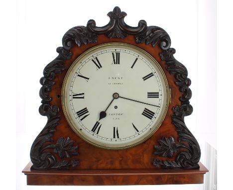 Mahogany single fusee bank clock and original bracket, the 10" white dial signed F. Dent, 61, Strand, London no. 1472, within
