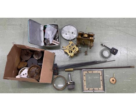 Box of various old complete and incomplete movements; also a small quantity of tools and clock fittings 