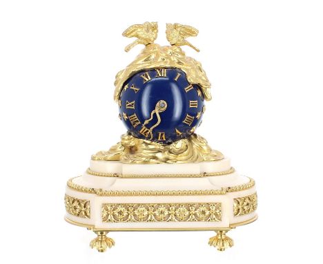 French ormolu and white marble small ornate mantel clock, the movement with platform escapement stamped no. 5415, within a gl