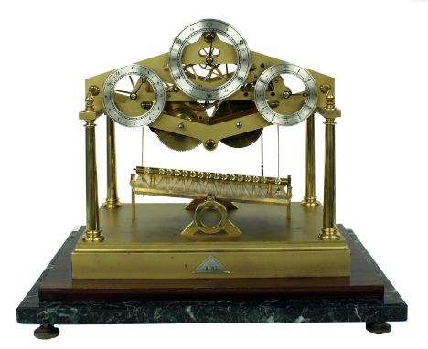 Fine Dent gilded brass congreve rolling ball clock with single fusee movement, the 4.5" principal silvered chapter ring flank