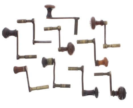 Ten various old crank handle longcase clock winding keys (10) 