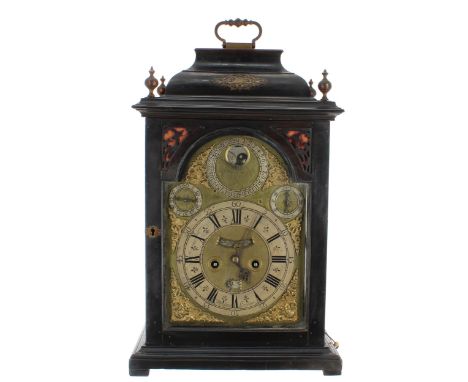 Interesting English ebonised double fusee musical bracket clock, the 7" silvered chapter ring signed A.M. Cressener, London e