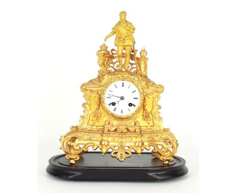 French Empire style gilt metal two train mantel clock, the Japy Freres movement with outside countwheel striking on a bell, t