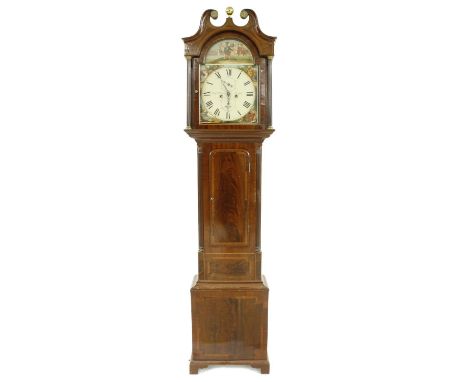 Scottish mahogany eight day longcase clock signed Samuel Ritchie, Forfar, with subsidiary seconds and calendar dials, painted