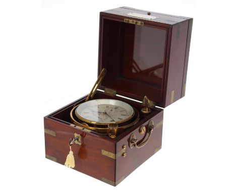 Good mahogany cased two day marine chronometer, the 3.75" silvered dial signed Swann Whiffin, London, no. 352, with subsidiar