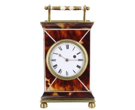 Small tortoiseshell and ormolu mounted clock timepiece with watch movement inscribed B. Schalfino, Taunton, no. 25426, 5" hig