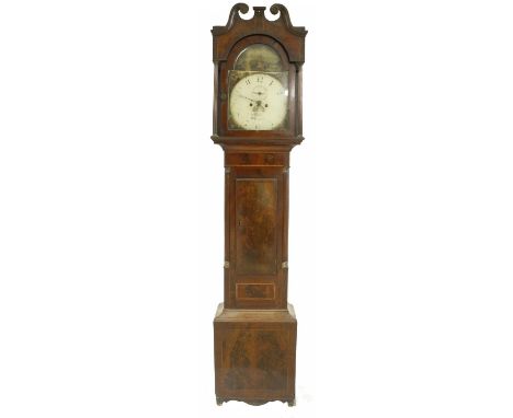 Mahogany eight day longcase clock, the 13" arched dial painted with biblical scenes and signed William Palmer, Worcester, the