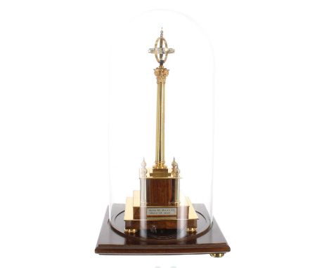 Geoffrey Bell contemporary 'Heavenly Pillar' brass mystery mantel clock, the 1.75? horizontal silvered rotating chapter ring 