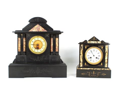 French black slate and red marble mantel clock timepiece, the 3.75" cream chapter ring enclosing a recessed centre, within a 