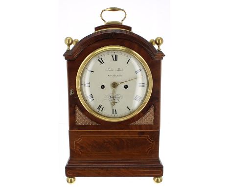 Fine English mahogany double fusee pad top bracket clock, the 7" convex cream dial and movement back plate both signed John M