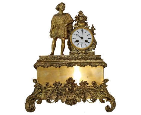 French ormolu two train mantel clock, the 3" white dial signed D. Potonie &amp; Cie, Paris inset into an ornate surround and 