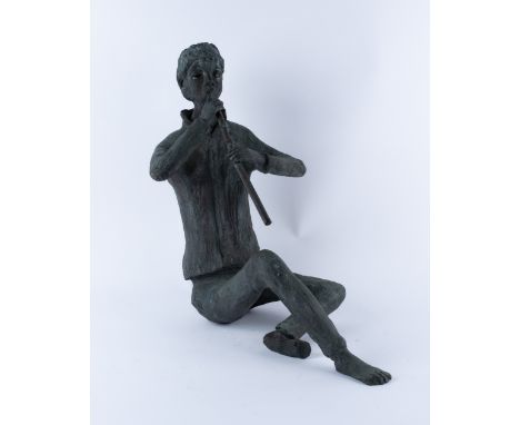 Bildhauer des 20. Jahrhunderts, "Flötenspieler", Bronze, monogrammiert E. B., 45.5 cm hoch