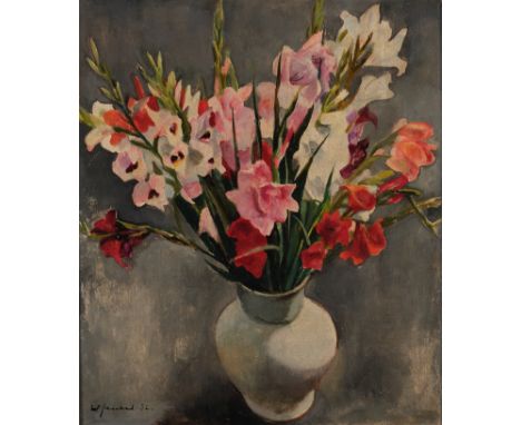 Jaeckel, Willy (Breslau 1888 - 1944 Berlin),"Gladiolen in einer weißen Vase", Öl auf Leinwand, signiert und datiert links unt