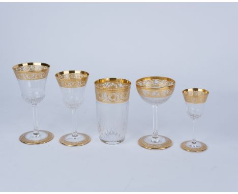 3 Kelchgläser, Likörglas, Becherglas, "Thistle", Cristallerie Saint Louis, 20. Jh., Dekor Thistle Gold, farbloses Kristallgla