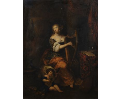 Netscher, Caspar (Heidelberg 1639 - 1684 Den Haag, Porträt- und Genremaler) nach,"Madame de Montespan Harfe spielend", Öl auf