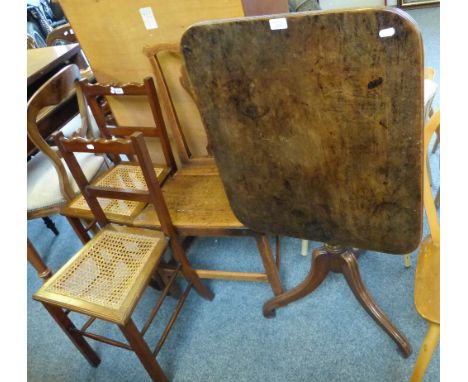 A 19th century mahogany tip-top tripod table with reeded edged rounded oblong top 65cm wide, a 19th century ash and elm count