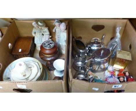 A plated coffee/tea service together with collector plates, musical cigarette box, quartz carriage clock, etc (2) 