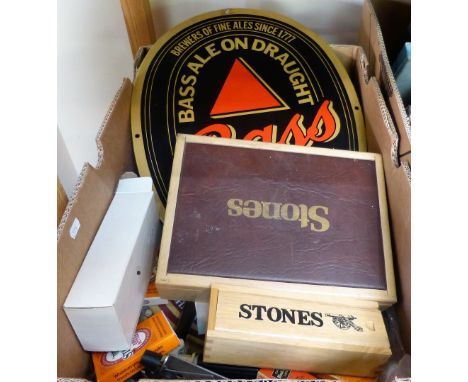 A Bass ale enamel sign, Charrington best bitter enamel sign, Stones best bitter playing cards, Stones Best bitter cased domin