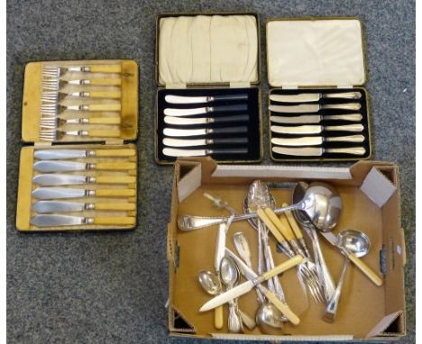 A set of six Victorian Fiddle and Thread pattern teaspoons, various dates & makers, a similar table spoon and various electro