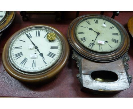 Ansonia Clock Co. New York, a mahogany circular 30 hour wall clock, the white enamel dial with black Roman numerals  pendulum