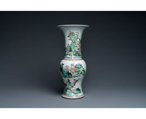 Full title: A Chinese famille verte 'yenyen' vase with a landscape, KangxiDescription:H.: 48,5 cmThe absence of a condition r