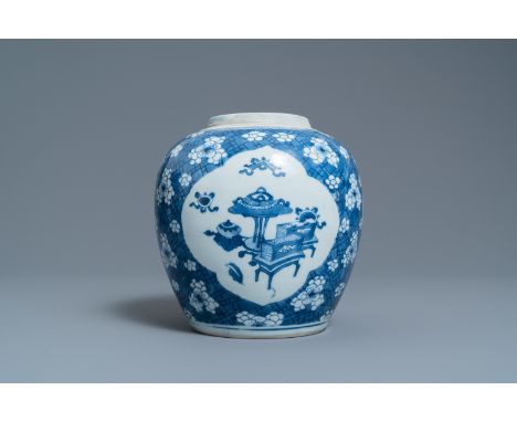 Full title: A Chinese blue and white 'antiquities' jar, KangxiDescription:H.: 20,5 cmThe absence of a condition report does n