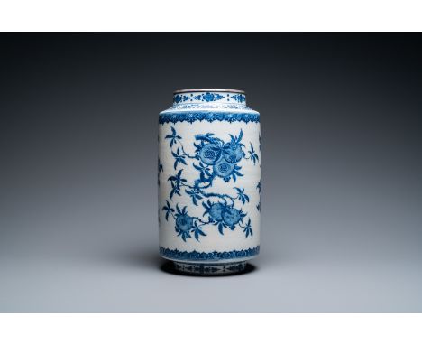 Full title: A Chinese blue and white soft paste 'sanduo' 'lantern' vase, QianlongDescription:H.: 34,5 cmÊ With a later remova