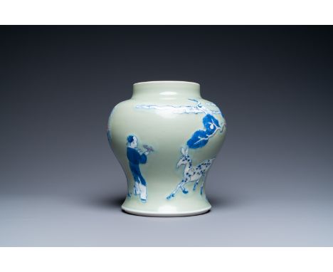 Full title: A Chinese blue, white and copper-red celadon-ground vase, KangxiDescription:H.: 24 cmThe absence of a condition r