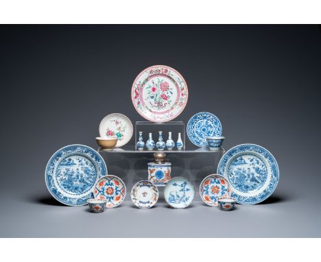 Full title: A varied collection of Chinese blue and white, famille rose and Imari-style porcelain, Kangxi/QianlongDescription