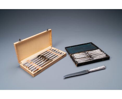 Full title: Twenty-five Chinese silver knives , 19/20th C.Description:L.: 25,5 cm (the largest)Ê Presented in two boxes.Each 