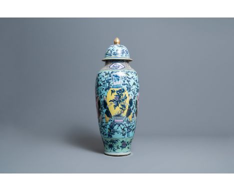 Full title: A very large Chinese famille rose turquoise-ground vase and cover, 19th C.Description:H.: 96 cmThe absence of a c