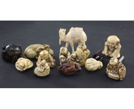 Eight Japanese ivory netsuke and four other items, late 19th / early 20th century, Eight Japanese ivory netsuke and four othe